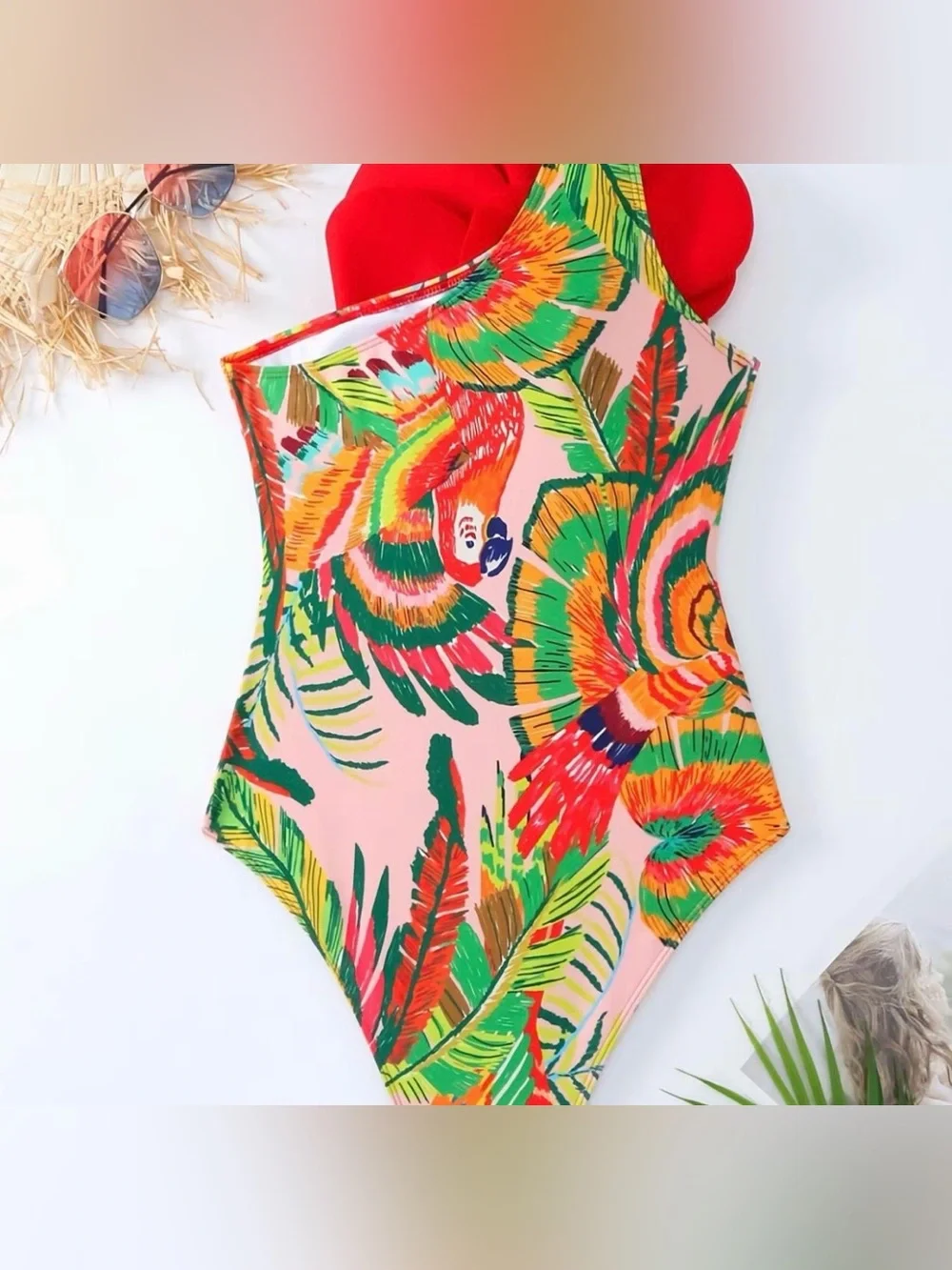 Tropical Floral Red Wrap Scarf - Red